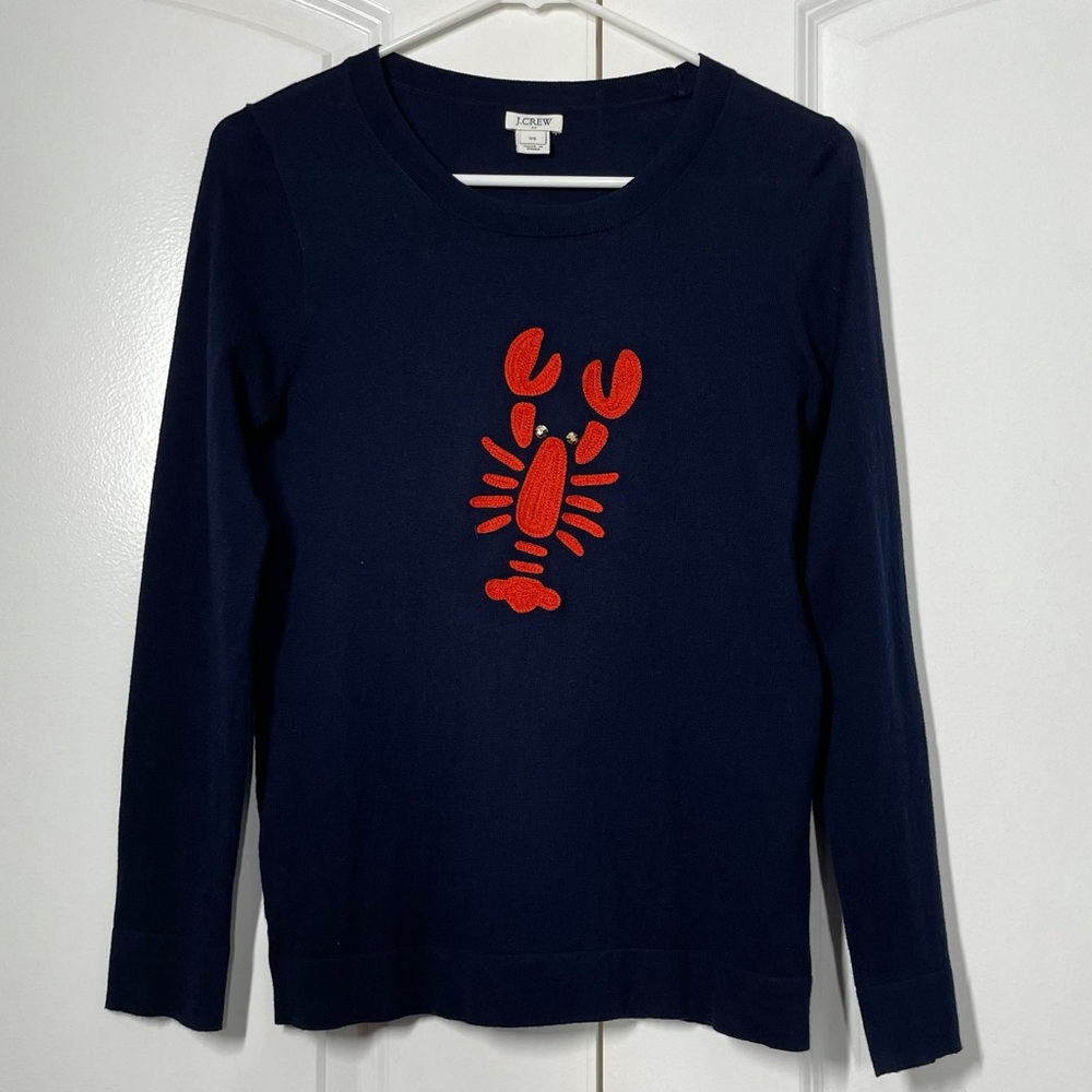J Crew 100% Cotton Crawfish Embroidery long sleeves Sweater size XS - Picture 3 of 7